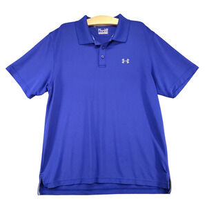 Under Armour Men's Polo Shirt Blue Large Loose Heatgear Logo Short Sleeve
